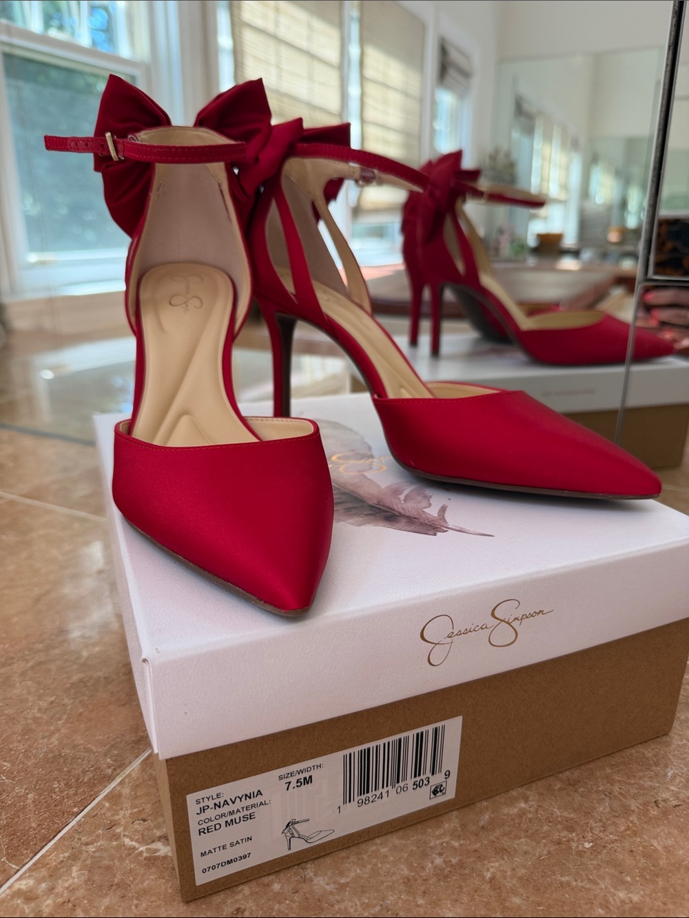 Jessica Simpson Red Satin Pointed-Toe Bow Ankle-Strap Heels BRAND NEW NEVER WORN